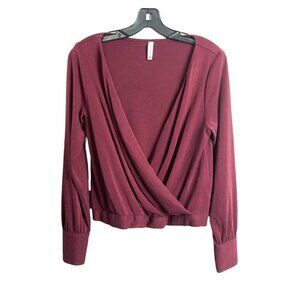GF Collection Faux Wrap Long Sleeve Blouse Small Red Womens